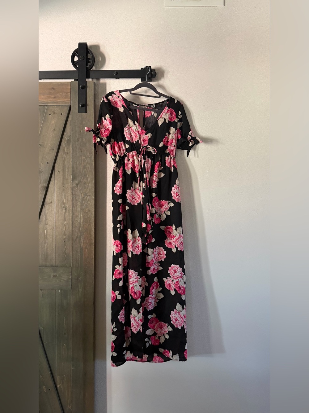Lily Black Maxi Romper with Pink Floral Print